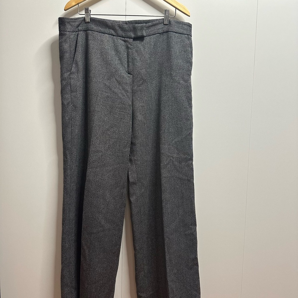 DKNY Gray Wool-Blend Herringbone Dress Pants | Size 16 | Wide Leg | Lined - Picture 2 of 9